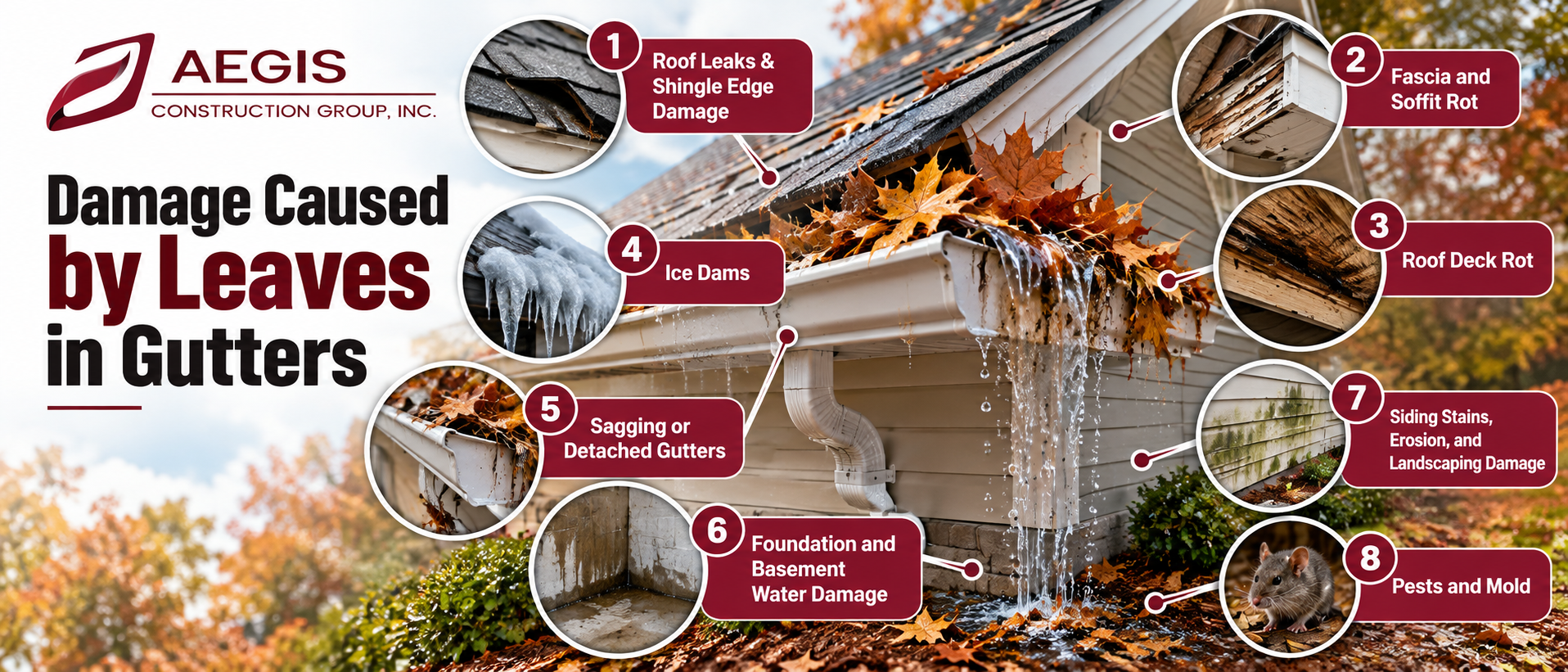 Damages Caused By Leaves in Gutters - Aegis Construction Group